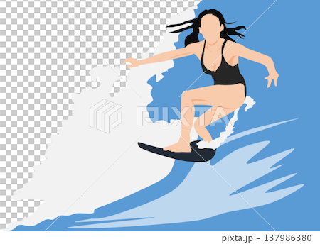 Illustration of a woman surfing on rough waves 137986380