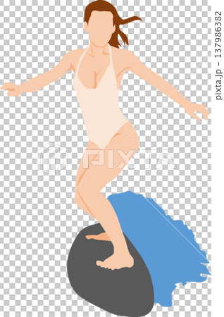Illustration of a woman surfing on rough waves Illustration of a woman surfing on rough waves 137986382