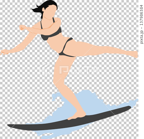 Illustration of a woman surfing on rough waves Illustration of a woman surfing on rough waves 137986384