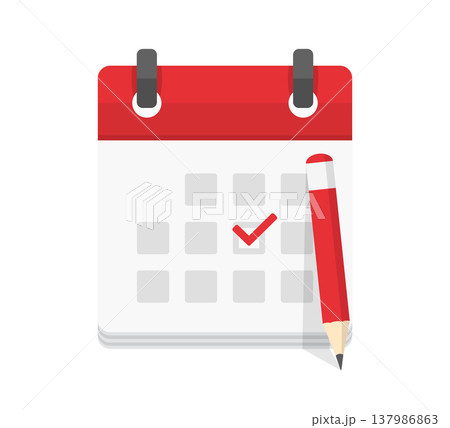 Calendar with Pencil and Checkmark Icon 137986863