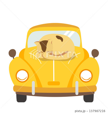 黄色い車のボンネットの上でお昼寝をする猫のイラスト 黄色い車のボンネットの上でお昼寝をする猫のイラスト 137987216