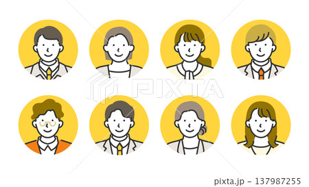 スーツ・オフィスカジュアルの男女社会人プロフィールアイコンセット・線画イラスト 137987255