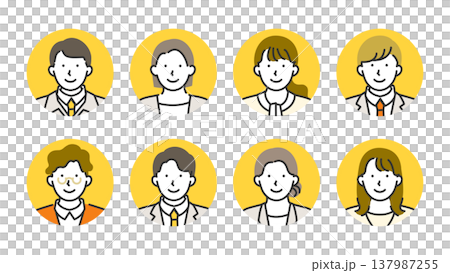 スーツ・オフィスカジュアルの男女社会人プロフィールアイコンセット・線画イラスト 137987255