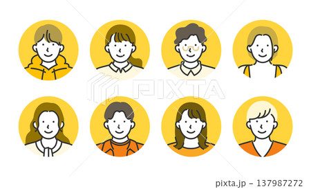 GenZ・Z世代の男女プロフィールアイコンセット・線画イラスト 137987272