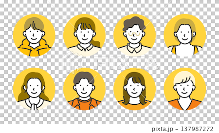 GenZ・Z世代の男女プロフィールアイコンセット・線画イラスト 137987272