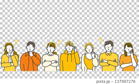 コピースペースあり・GenZ・Z世代の男女が悩む・疑問に思う横型バナー線画イラスト コピースペースあり・GenZ・Z世代の男女が悩む・疑問に思う横型バナー線画イラスト 137987276