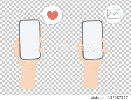 水彩風のスマホを持つ手のイラスト ハートとメール通知の2種素材 137987337