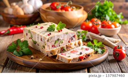 彩り豊かな野菜入りテリーヌの美しい断面 137987460