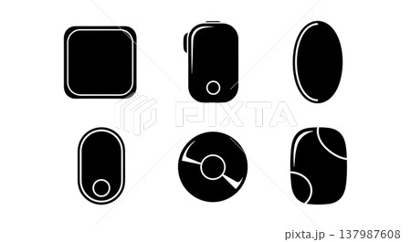 Black Solid Item Finder Silhouettes Set of Six on White Background Black Solid Item Finder Silhouettes Set of Six on White Background 137987608