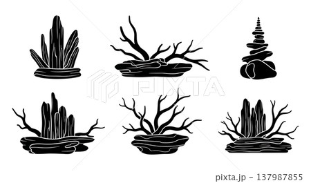 Set of Six Black Solid Driftwood Art and Sculpture Silhouettes 137987855