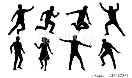 Black Solid Dynamic Action Silhouettes Set of Six on White Background Black Solid Dynamic Action Silhouettes Set of Six on White Background 137987871