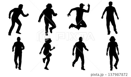 Black Solid Dynamic Action Silhouettes Set of Six on White Background Black Solid Dynamic Action Silhouettes Set of Six on White Background 137987872