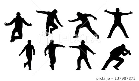 Black Solid Dynamic Action Silhouettes Set of Six on White Background Black Solid Dynamic Action Silhouettes Set of Six on White Background 137987873
