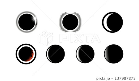 Set of Six Unique Black Solid Solar and Lunar Eclipse Silhouettes 137987875