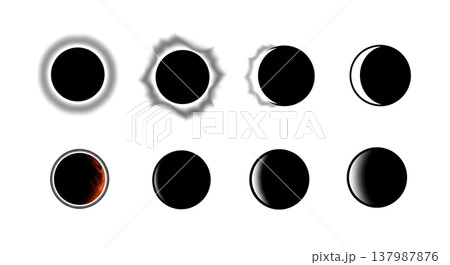 Set of Six Unique Black Solid Solar and Lunar Eclipse Silhouettes 137987876
