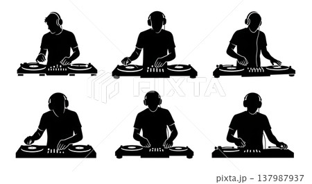 Black Solid DJ Silhouettes Set of Six on White Background 137987937