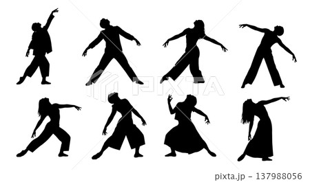 Black Solid Emotive Dancer Silhouettes Set of Six on White Background Black Solid Emotive Dancer Silhouettes Set of Six on White Background 137988056