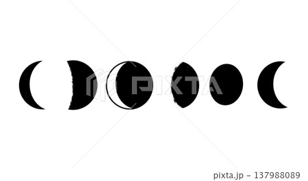 Black Solid Evening Lunar Silhouettes Set of Six on White Background Black Solid Evening Lunar Silhouettes Set of Six on White Background 137988089