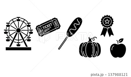 Black Solid Fall Festival and County Fair Silhouette Icons Black Solid Fall Festival and County Fair Silhouette Icons 137988121