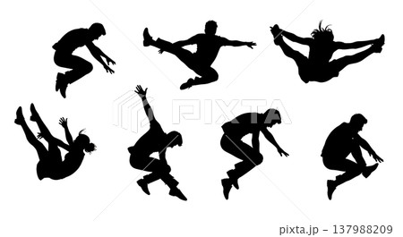 Black Solid Aerial Swing Silhouettes Set of Six on White Background Black Solid Aerial Swing Silhouettes Set of Six on White Background 137988209