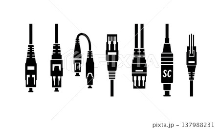 Black Solid Fiber Optic Silhouettes Set of Six on White Background Black Solid Fiber Optic Silhouettes Set of Six on White Background 137988231