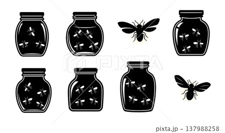 Assortment of Six Firefly and Lightning Bug Silhouettes Assortment of Six Firefly and Lightning Bug Silhouettes 137988258