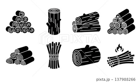 Black Solid Firewood and Kindling Silhouette Icon Collection 137988266