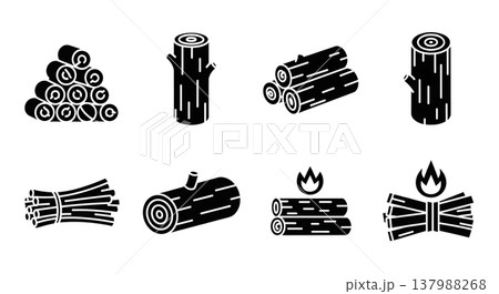 Black Solid Firewood and Kindling Silhouette Icon Collection 137988268