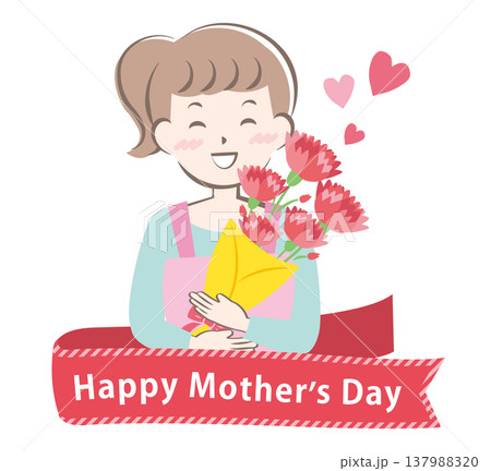 母の日にカーネーションをもらうお母さん　タイトル 137988320