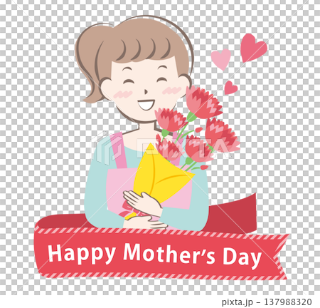 母の日にカーネーションをもらうお母さん　タイトル 137988320