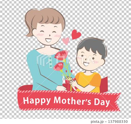 母の日にカーネーションを渡す男の子　タイトル 137988330