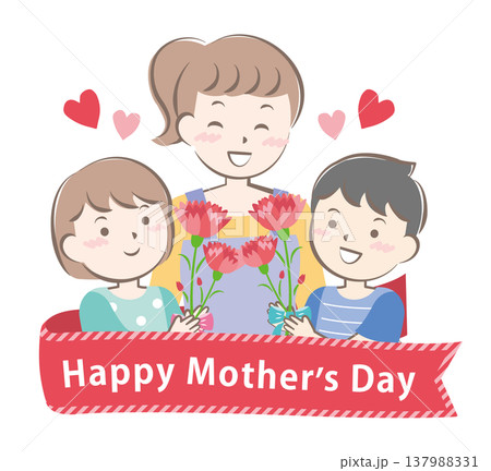 母の日にカーネーションを渡す男の子と女の子　タイトル 137988331