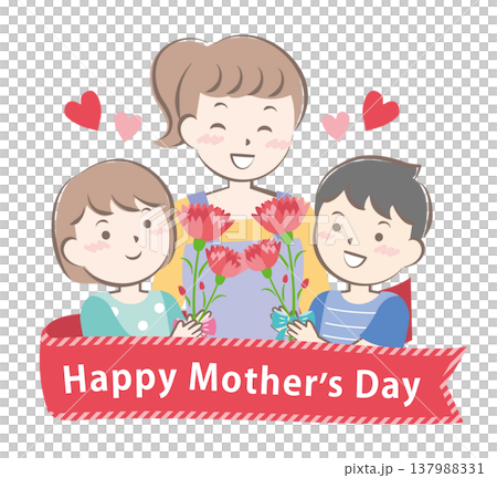 母の日にカーネーションを渡す男の子と女の子　タイトル 137988331