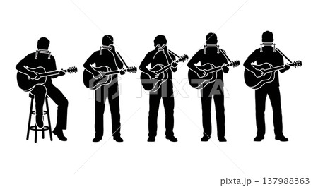 Black Solid Folk Musician Silhouettes Set of Six on White Background Black Solid Folk Musician Silhouettes Set of Six on White Background 137988363
