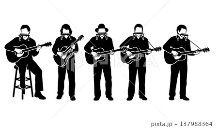 Black Solid Folk Musician Silhouettes Set of Six on White Background 137988364