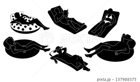 Black Solid Forest Explorer Silhouettes Set of Six on White Background 137988375