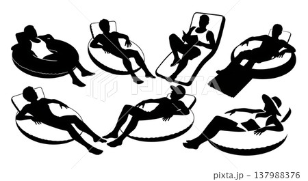 Black Solid Forest Explorer Silhouettes Set of Six on White Background 137988376