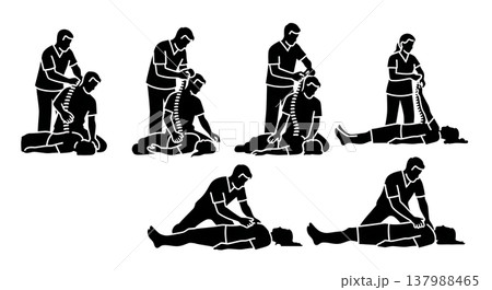 Black Solid Chiropractor Silhouettes Set of Six on White Background 137988465
