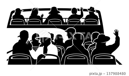 Black Solid Bus Tour Silhouettes Set of Six on White Background Black Solid Bus Tour Silhouettes Set of Six on White Background 137988480