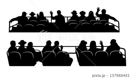 Black Solid Bus Tour Silhouettes Set of Six on White Background Black Solid Bus Tour Silhouettes Set of Six on White Background 137988481