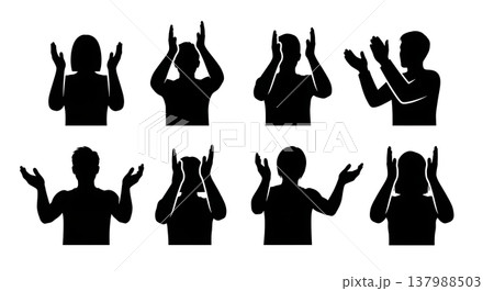 Black Solid Clapping People Silhouettes Set of Six on White Background Black Solid Clapping People Silhouettes Set of Six on White Background 137988503