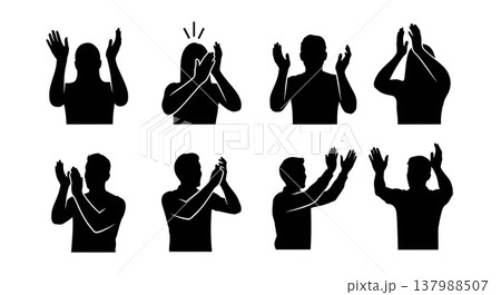 Black Solid Clapping People Silhouettes Set of Six on White Background Black Solid Clapping People Silhouettes Set of Six on White Background 137988507