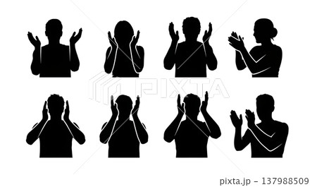 Black Solid Clapping People Silhouettes Set of Six on White Background Black Solid Clapping People Silhouettes Set of Six on White Background 137988509