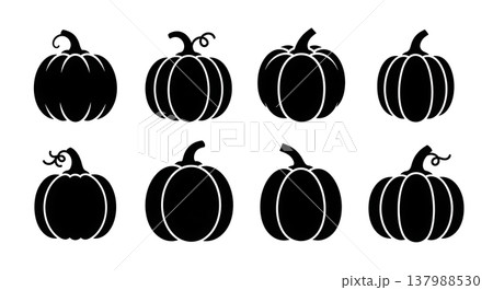 Black Solid Classic Pumpkin Shape Silhouettes Collection of Six on White Background 137988530