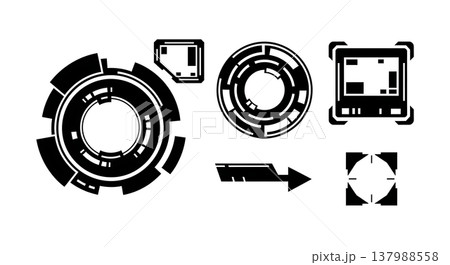Black Solid Futuristic HUD Silhouettes Set of Six on White Background Black Solid Futuristic HUD Silhouettes Set of Six on White Background 137988558