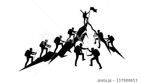 Black Solid Summit Success Silhouettes Set of Six on White Background Black Solid Summit Success Silhouettes Set of Six on White Background 137988653