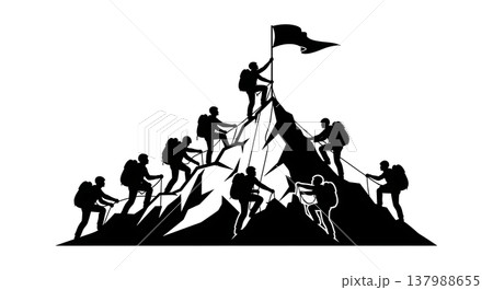 Black Solid Summit Success Silhouettes Set of Six on White Background Black Solid Summit Success Silhouettes Set of Six on White Background 137988655