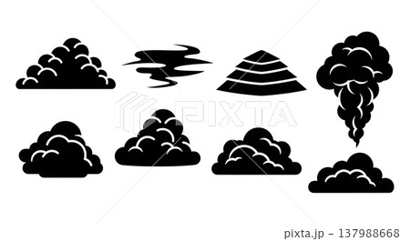 Set of Six Unique Black Solid Cloud Silhouettes on White Background Set of Six Unique Black Solid Cloud Silhouettes on White Background 137988668