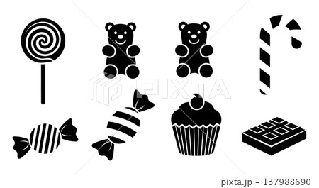 Black Solid Colorful Candies Silhouettes Set of Six on White Background 137988690