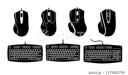 Black Solid Computer Peripheral Silhouettes Set of Six on White Background Black Solid Computer Peripheral Silhouettes Set of Six on White Background 137988709